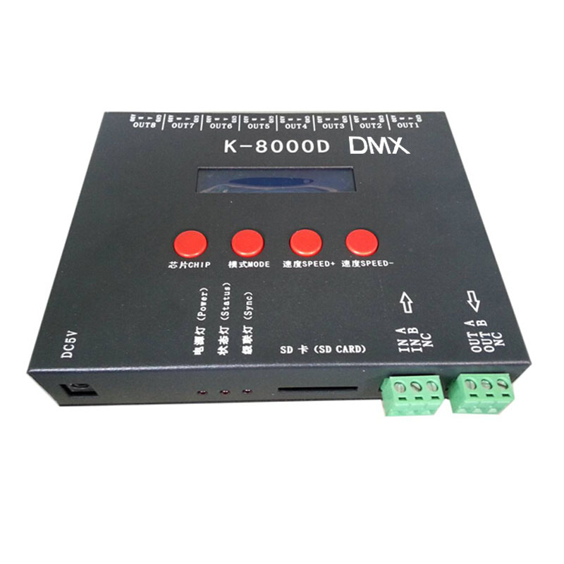 DC5~24V,8 Channel,K-8000D With SD Card And GRPS Receiver Digital Pixel Programmable Controller Support Standard DMX512 Chip For Addressable LED Strip Lights